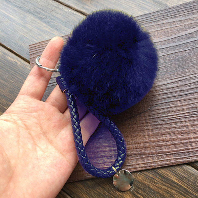 Nyuszi szőr táskadísz- kulcstartó kék
