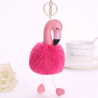  Flamingó nyúlszőr táskadísz és kulcstartó  rózsaszín
