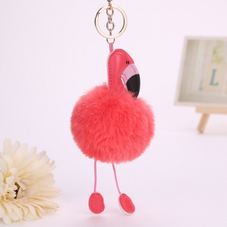 Flamingó nyúlszőr táskadísz és kulcstartó