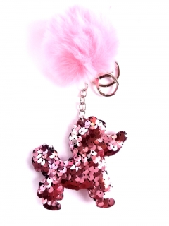 Flitteres uszkár kulcstartó rosa színű 